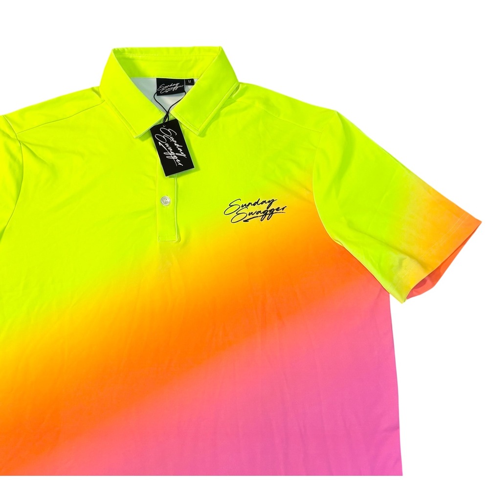 Sunday Swagger‎ polo shirt men medium yellow orange pink ombré gradient popsicle